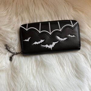 Black embroidered bat wallet